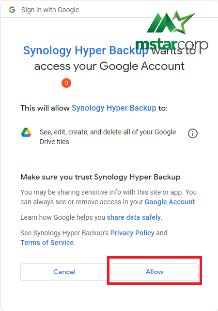 Hướng dẫn backup dữ liệu từ NAS Synology lên Google Drive bằng Hyper Backup bước 4