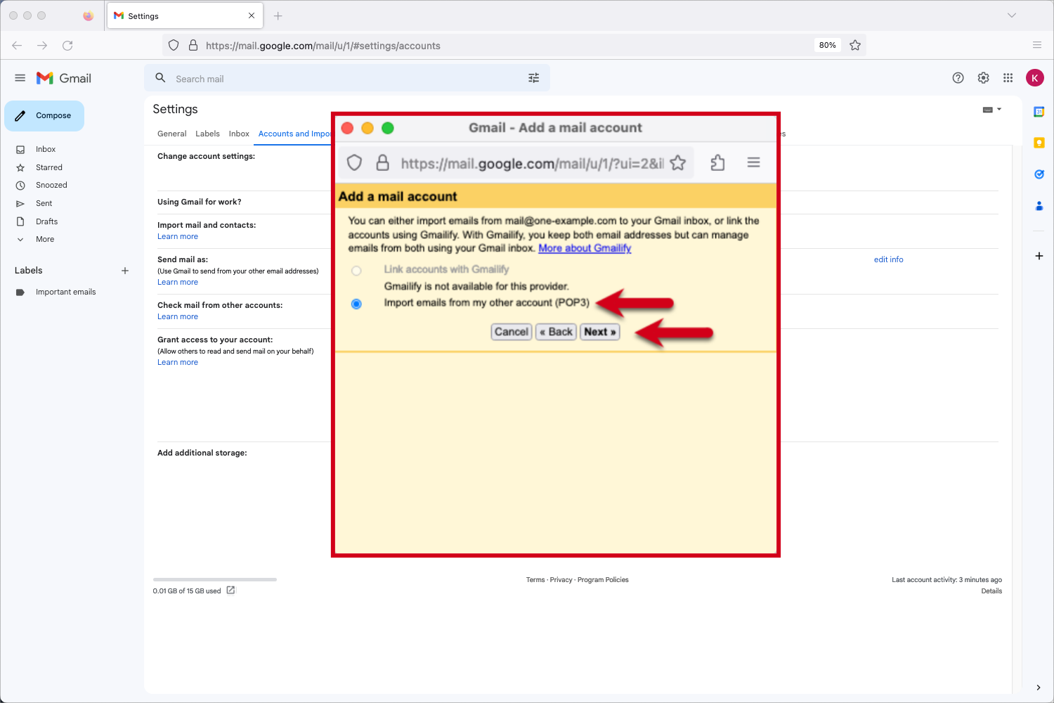 Kiểm tra POP3 đã bật chưa để Backup email từ Gmail hoặc Outlook sang Synology MailPlus ở chế độ quản trị viên