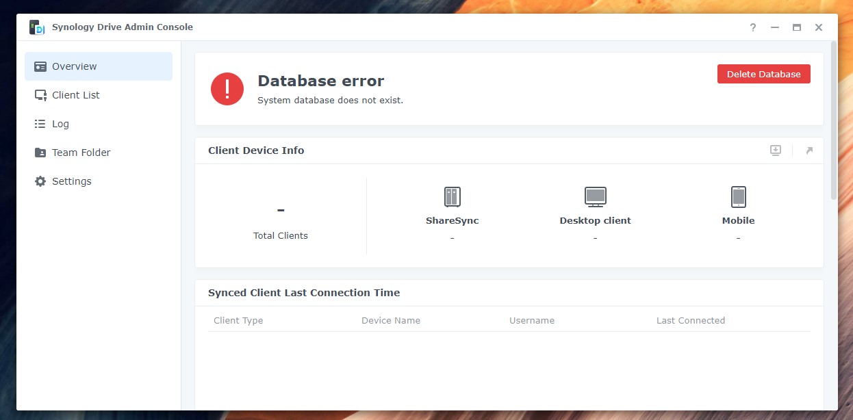 Cách khắc phục lỗi Database update failed trên Synology Drive bước 1