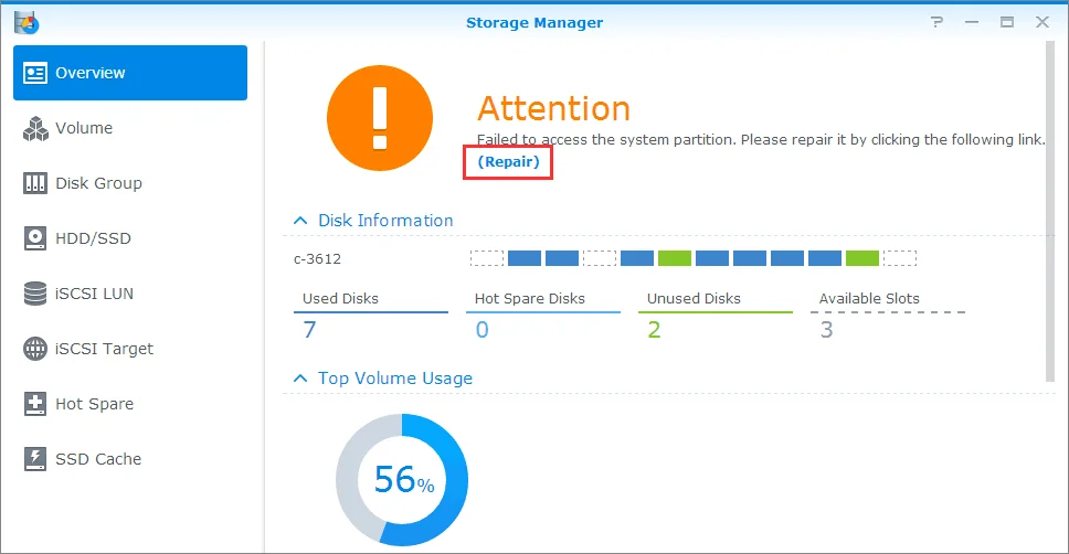 Cách khắc phục lỗi Storage Manager hiển thị phân vùng hệ thống bị hỏng hoặc không thể truy cập: Đối với lỗi không thể truy cập vào phân vùng hệ thống bước 2