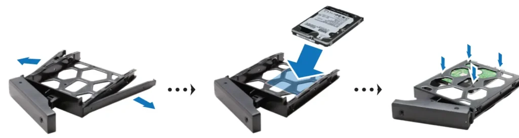 Gắn ổ đĩa vào khay theo hướng phù hợp đối với ổ đĩa HDD 2.5”