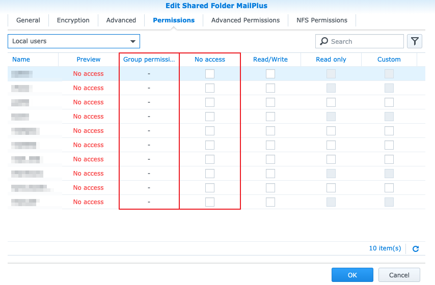 Khắc phục lỗi users không có quyền sử dụng Synology MailPlus: Kiểm Tra Quyền Thư Mục Chia Sẻ