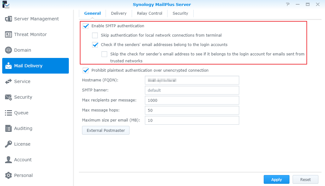 Bật xác thực SMTP để khắc phục lỗi Synology MailPlus Server gửi thư rác và bị đưa vào danh sách chặn