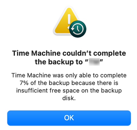 Triệu chứng lỗi không đủ dung lượng cho bản sao lưu Time Machine