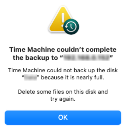 Triệu chứng lỗi không đủ dung lượng cho bản sao lưu Time Machine