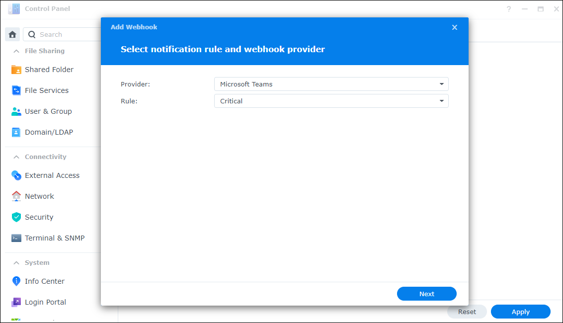 Cách cấu hình webhook Microsoft Teams để nhận thông báo từ DSM