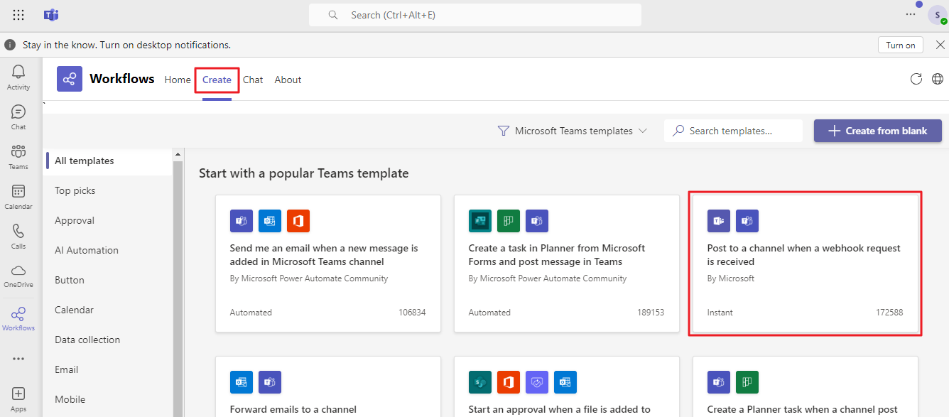 Cách cấu hình webhook Microsoft Teams để nhận thông báo từ DSM