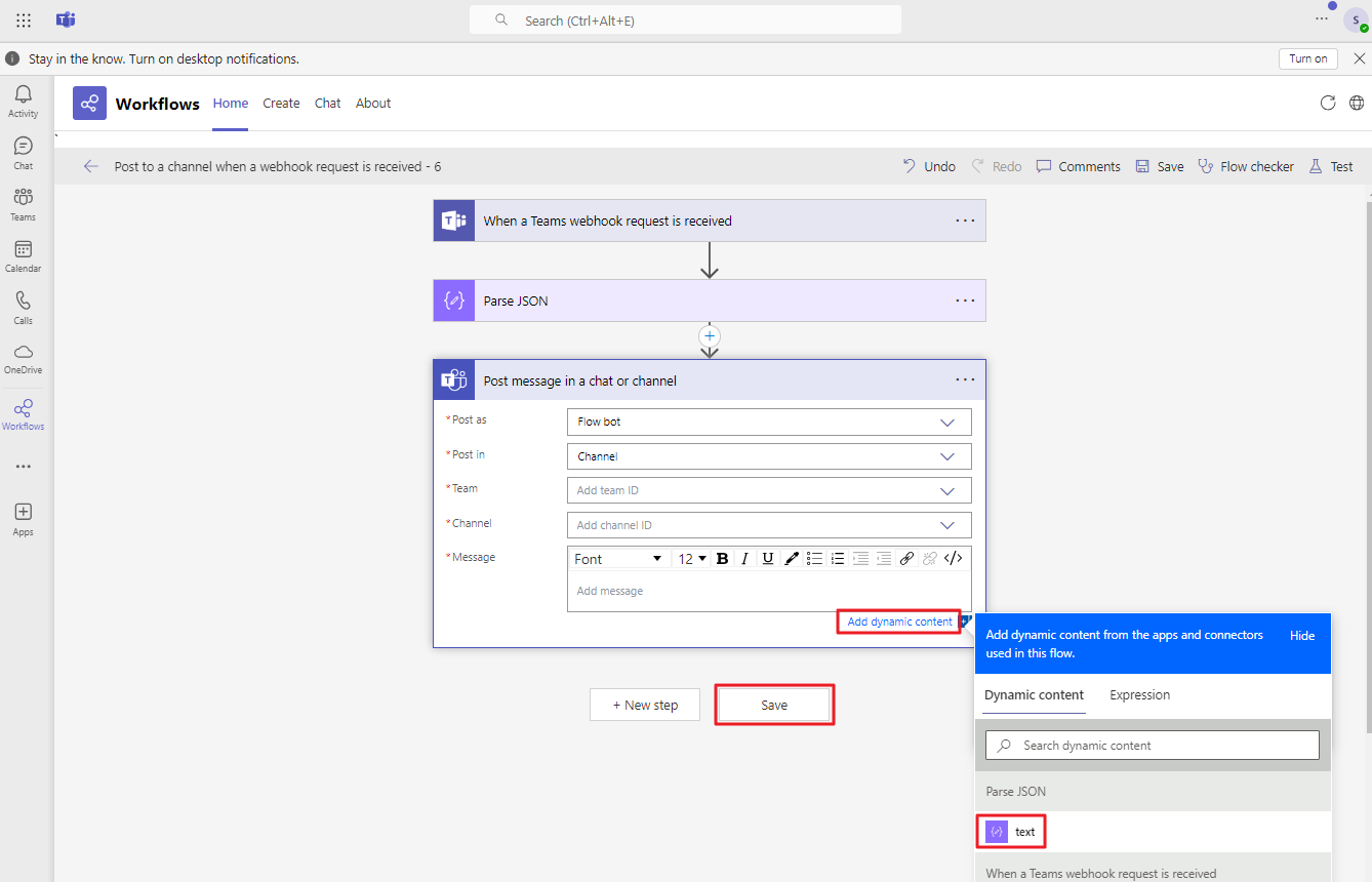 Cách cấu hình webhook Microsoft Teams để nhận thông báo từ DSM